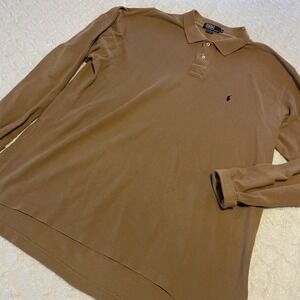 Polo Ralph Lauren Tan Longsleeved Polo Shirt XL Cotton Brown‎